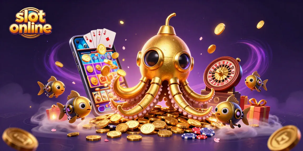 Spin the reels with colorful slot online games surrounded by golden treasure in a 3D illustration.