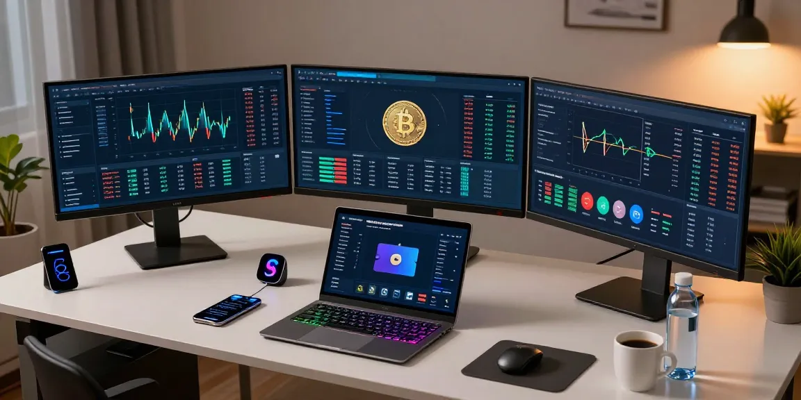 safe cloud mining service displayed on a professional cryptocurrency trading setup with blockchain analytics and smart devices.