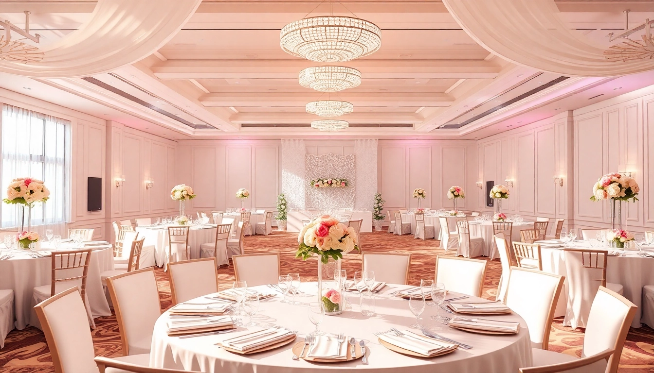Impression eines prächtig dekorierten Saals im almas event center, ideal für Hochzeiten und Veranstaltungen.
