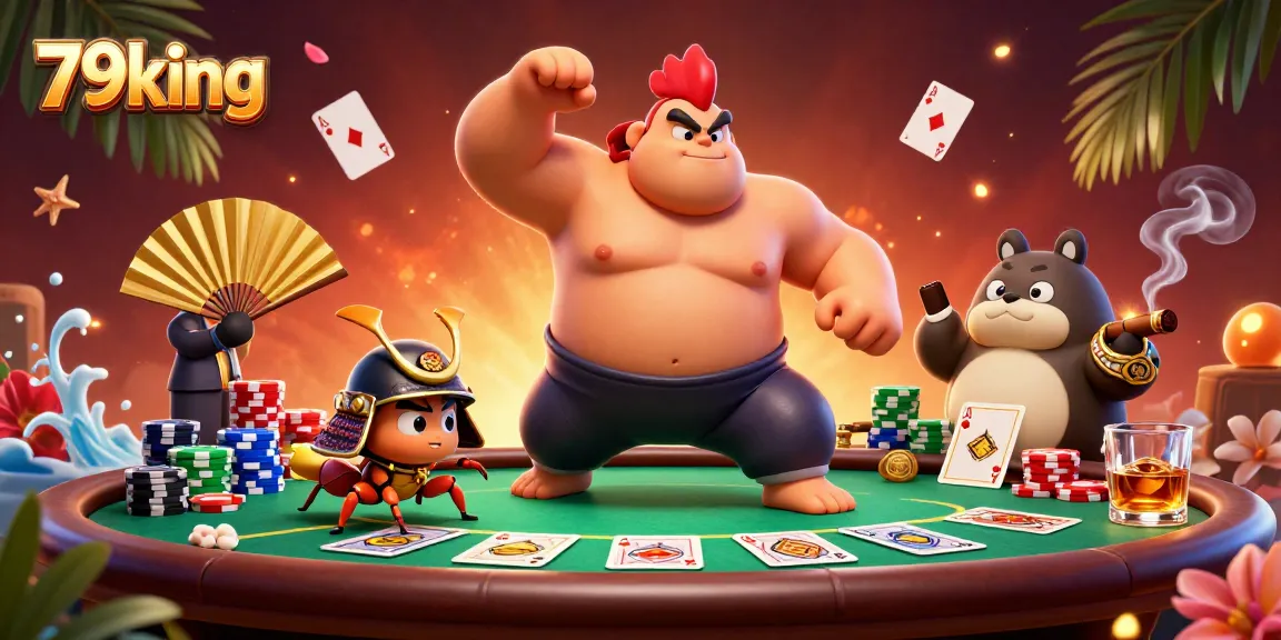 Engage with thrilling poker action at 79king featuring energetic characters and vibrant casino elements.