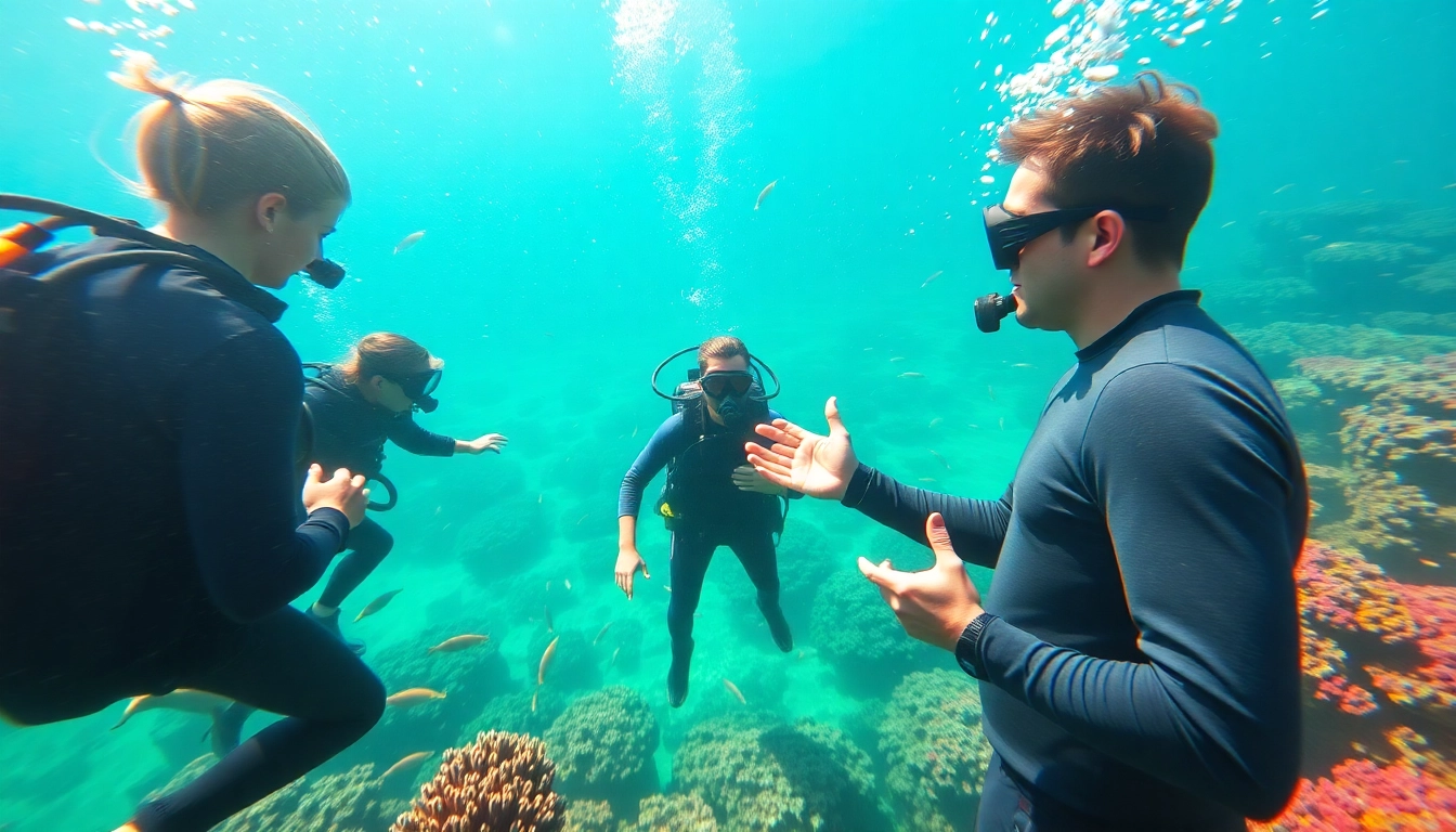 Tauch Ausbildung mit einem Tauchlehrer, der praktische Übungen im klaren Wasser zeigt.