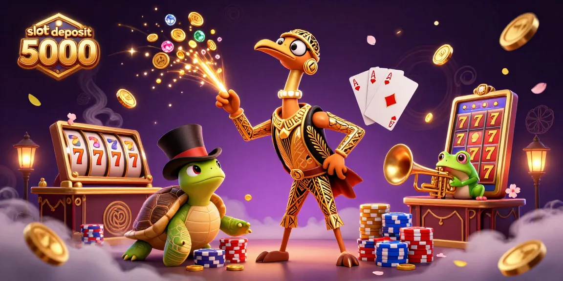 Experience the thrill of slot deposit 5000 with a vibrant casino scene featuring animated characters.