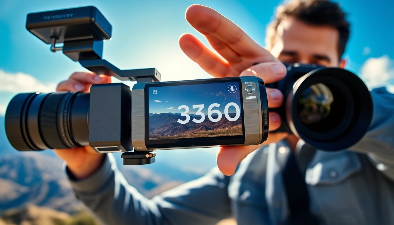 Showcase of the insta360 antigravity a1 in action with stunning landscape backdrop.