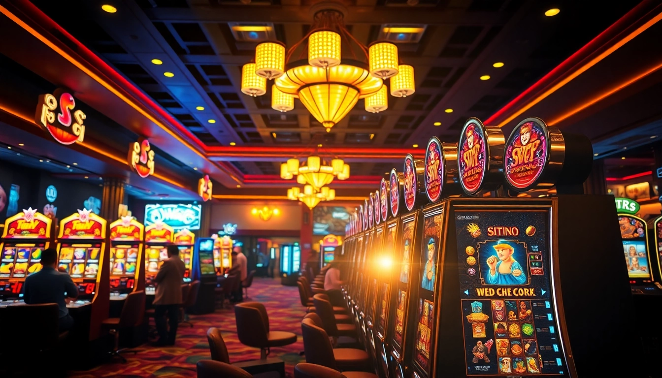 Permainan situs slot dengan mesin slot mengkilap dan atmosfir kasino yang menggembirakan.