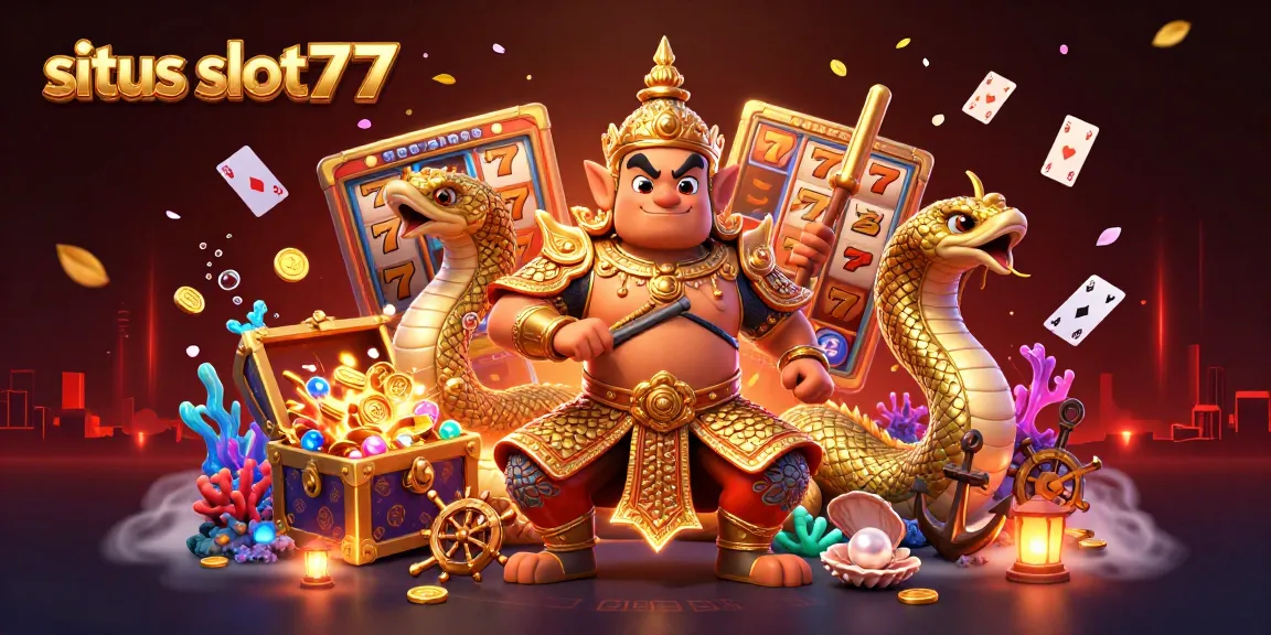 Situs slot777 menampilkan ilustrasi kasino yang memikat dengan elemen mesin slot yang dinamis.