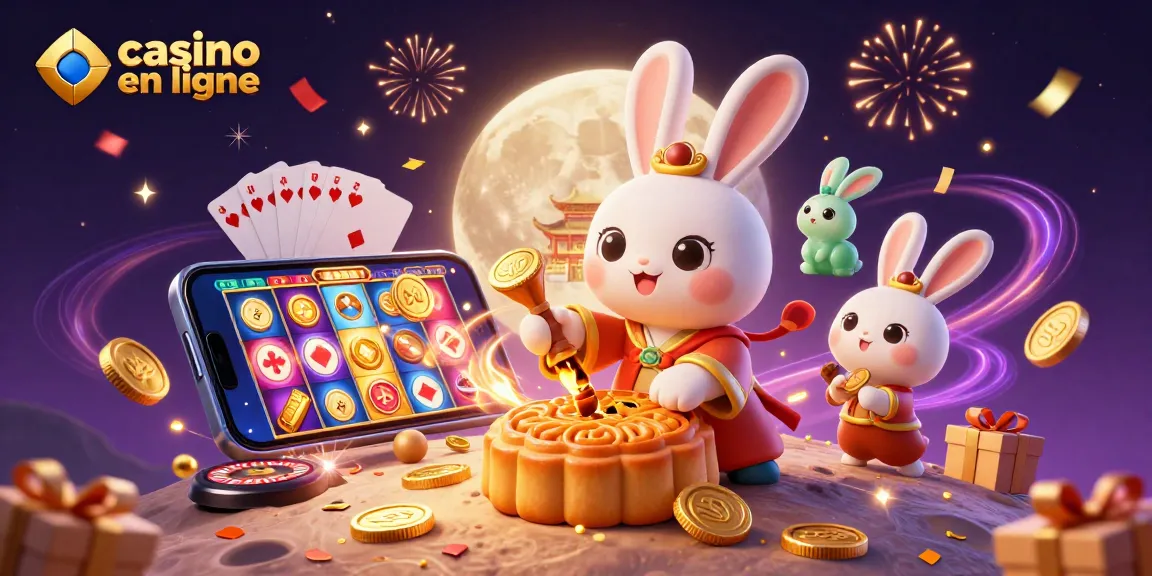 Jouez au casino en ligne avec un lapin lunaire et des jetons de poker, dans une illustration 3D