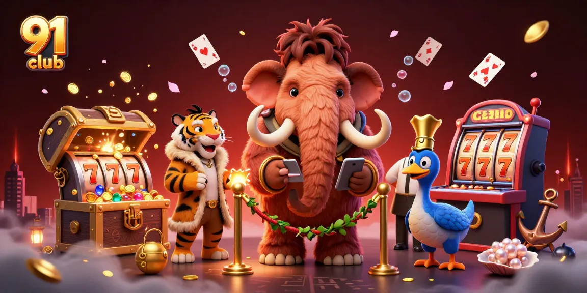 Experience the vibrant world of 91 club with a 3D cartoon casino scene featuring unique characters and gaming elements.