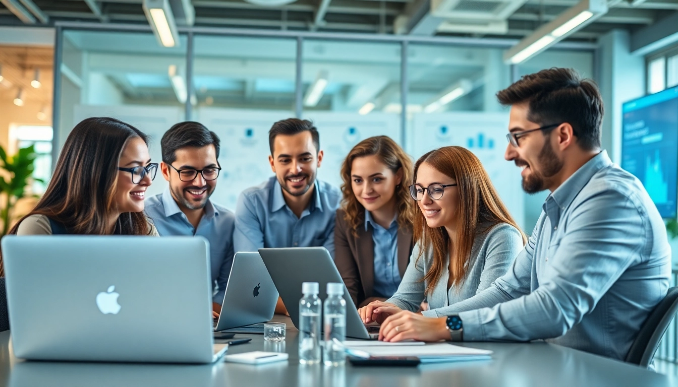 Managed IT services near me team collaborating in a bright, modern office.