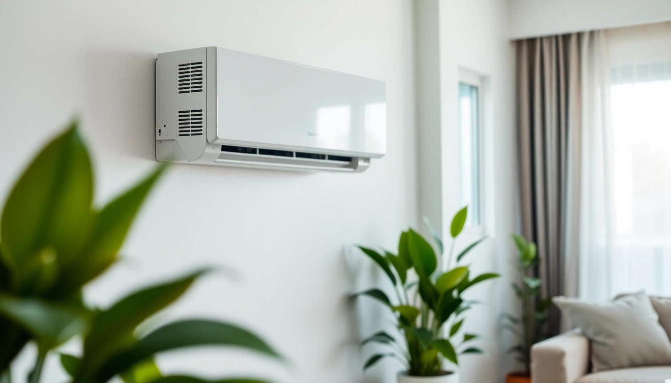 Install a Daikin mini split AC, showcasing a modern indoor unit in a cozy living room.