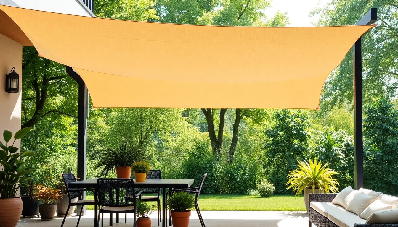 Enhance outdoor spaces with stylish Outdoor Shades over a cozy patio area.