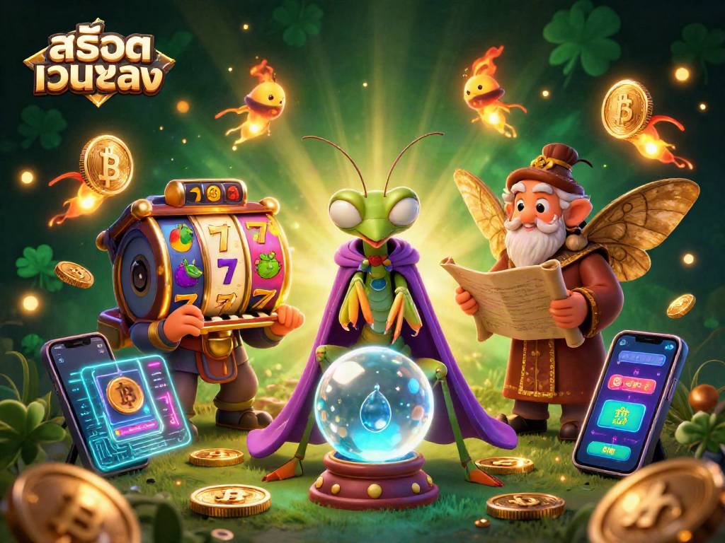 Engage in สล็อตเว็บตรง gaming with vibrant characters and immersive slot elements in a fantasy scene.