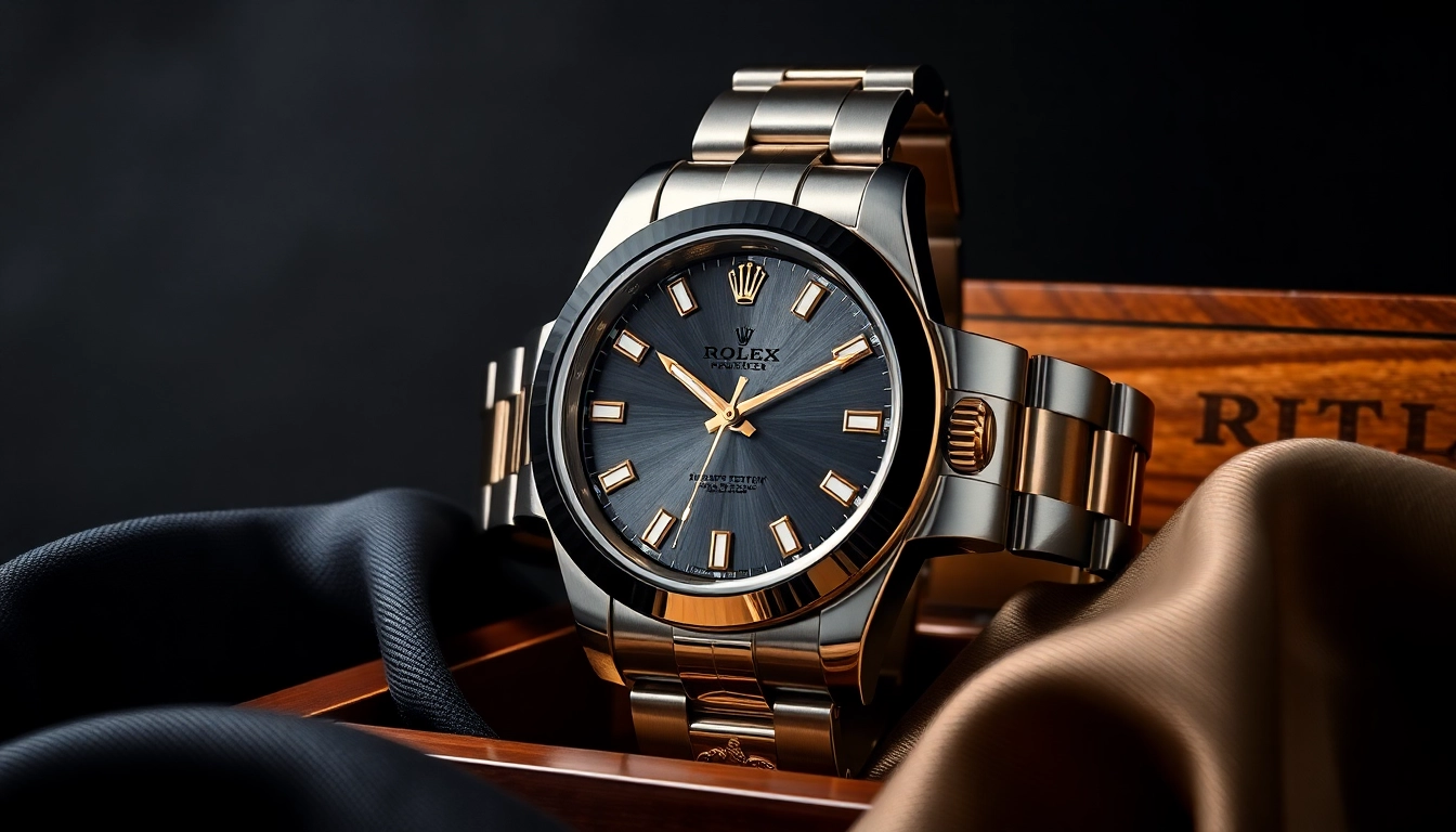 Showcase a Rolex replica with luxurious details and craftsmanship against a dark background.