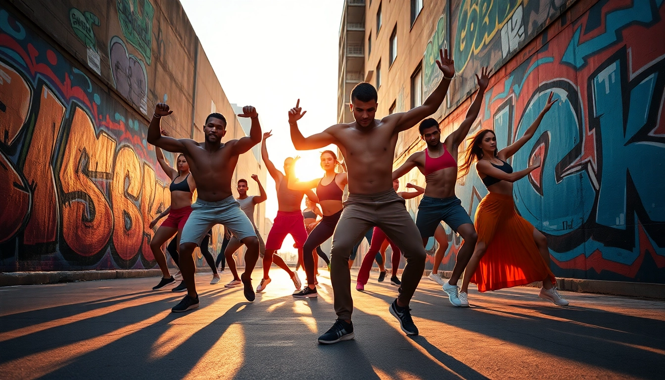 Dynamic display of seedance performers in the street, showcasing movement and energy.