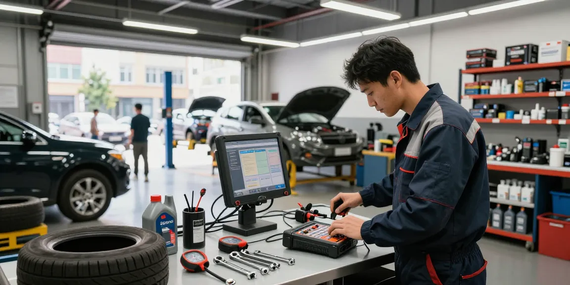 auto repair shops near me in a professional garage with technicians diagnosing vehicles
