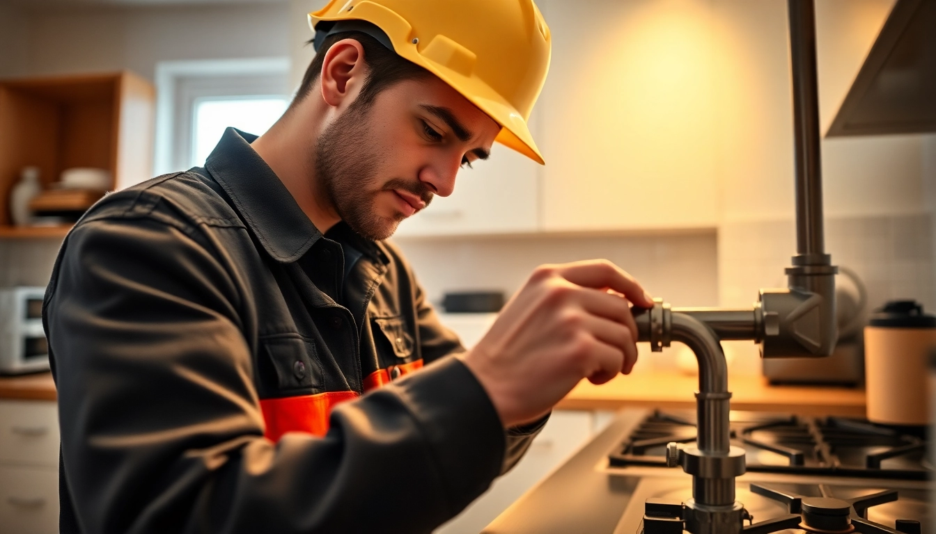 Gas engineer bristol installing gas line in a well-lit residential kitchen.
