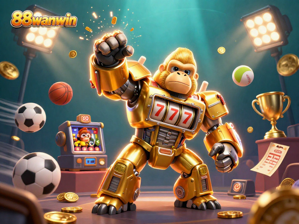 Experience thrilling gaming action with 88wanwin in this dynamic 3D casino illustration.