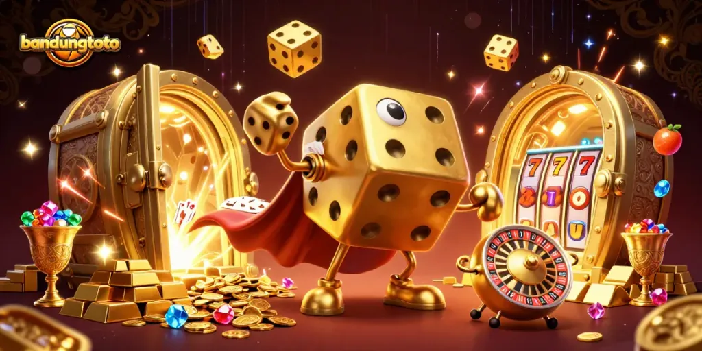 Engage with the excitement of bandungtoto's golden dice golem and vibrant casino elements