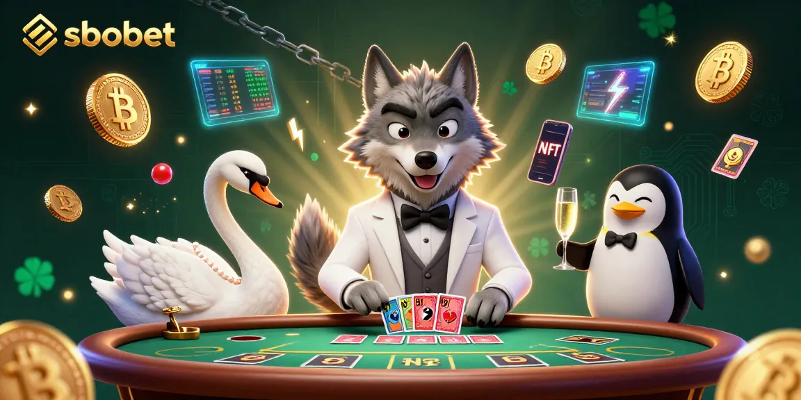 Experience sbobet's excitement at a baccarat table with interactive 3D characters and dynamic crypto elements.