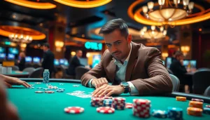 Bandar togel online, pemain berfokus saat bermain di meja permainan modern.