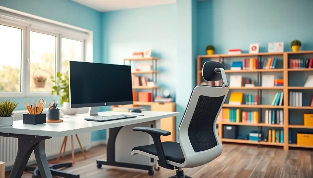 Enhance productivity at the typing center with a modern workstation setup featuring vibrant elements.