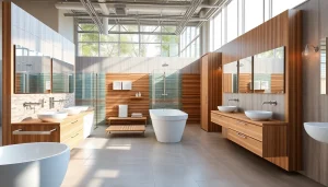 Sicht auf die eleganten sonni sanitär Produkte in einem modernen Badezimmer-Showroom.