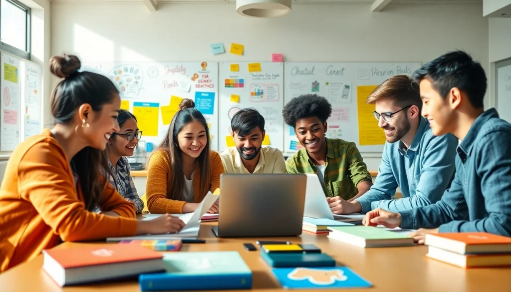 Students collaborating on a project about Education in a vibrant classroom setting.