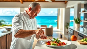 Private chef St Martin showcasing gourmet dishes in a luxurious tropical villa.