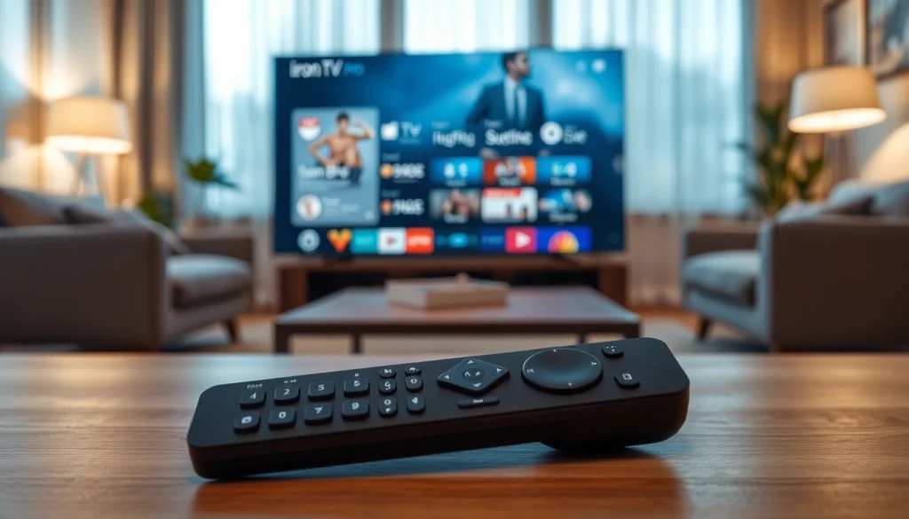 Engaging view of the iron tv pro interface displayed on a modern screen in a cozy living room.