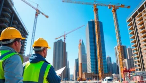 Manhattan Commercial General Contractor managing a vibrant construction site with workers and cranes in Manhattan.
