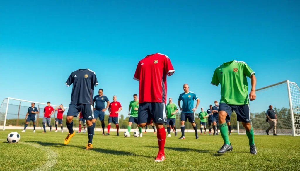 Showcase team football kits in action with vibrant colors and dynamic players