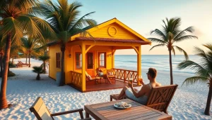 Relaxing couple enjoying the ocean view from a coastal cabana deck.