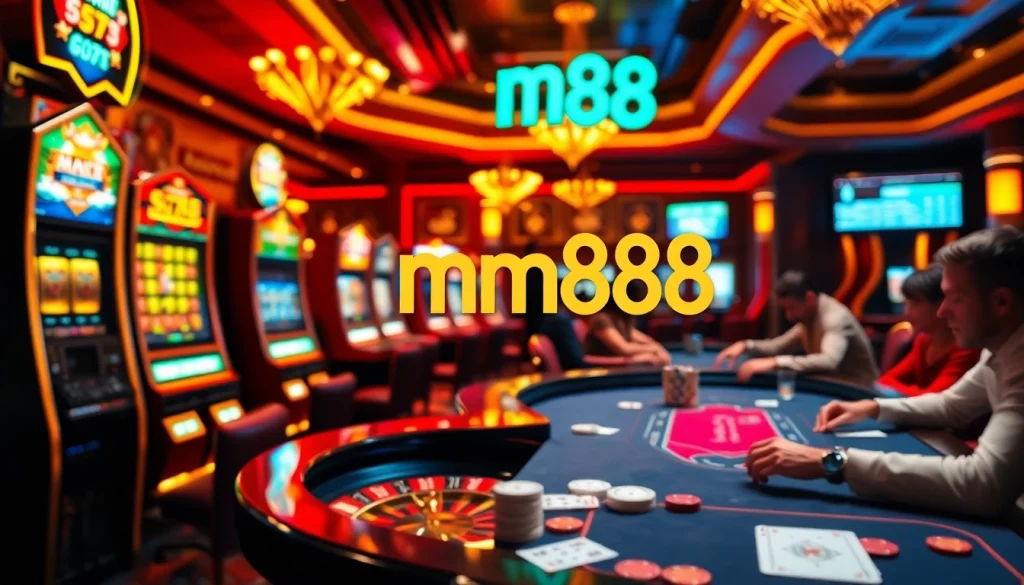Experience the thrill of mm88 at an exciting casino table game with poker chips and cards.