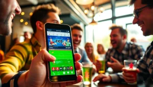Explore the best sports betting apps India highlighted on a smartphone in a vibrant cafe.