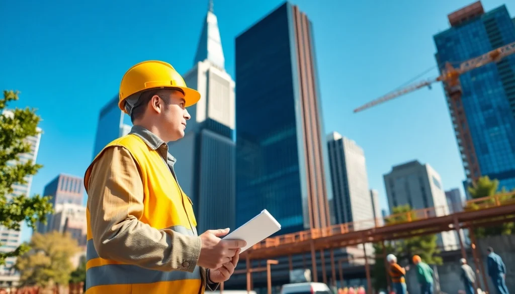 New York Construction Manager engaging with a team at a vibrant construction site.