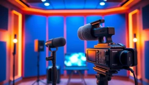 Koralive streaming setup with professional microphone and camera in a modern studio.