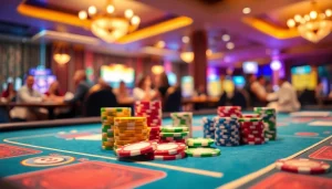 Menangkan permainan di bandar toto terpercaya dengan chip dan kartu berwarna-warni yang menarik.