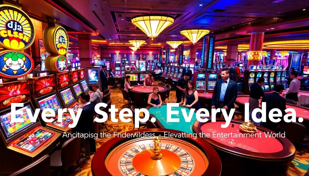 Casino gaming scene featuring KJC brand elements, showcasing vibrant tables and exciting players.