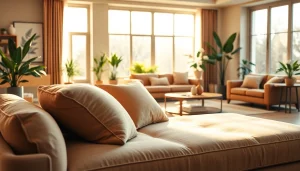 Stylish sofa beds in a cozy living room setting with bright natural light.