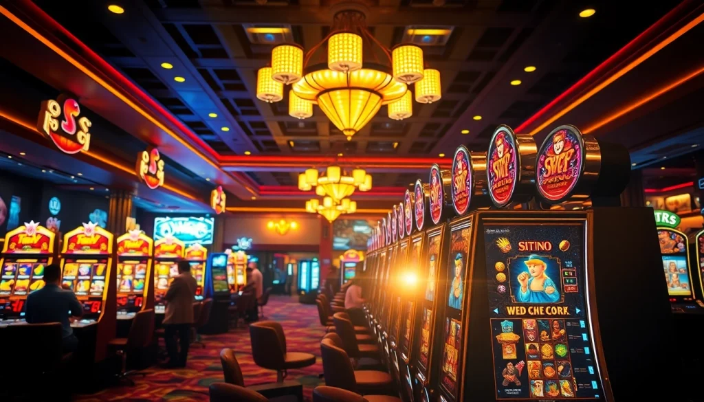 Permainan situs slot dengan mesin slot mengkilap dan atmosfir kasino yang menggembirakan.