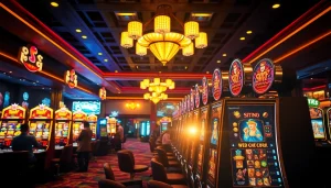 Permainan situs slot dengan mesin slot mengkilap dan atmosfir kasino yang menggembirakan.