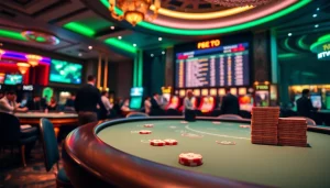 Menampilkan suasana taruhan situs toto macau dengan meja poker elegan dan hasil langsung yang menegangkan.