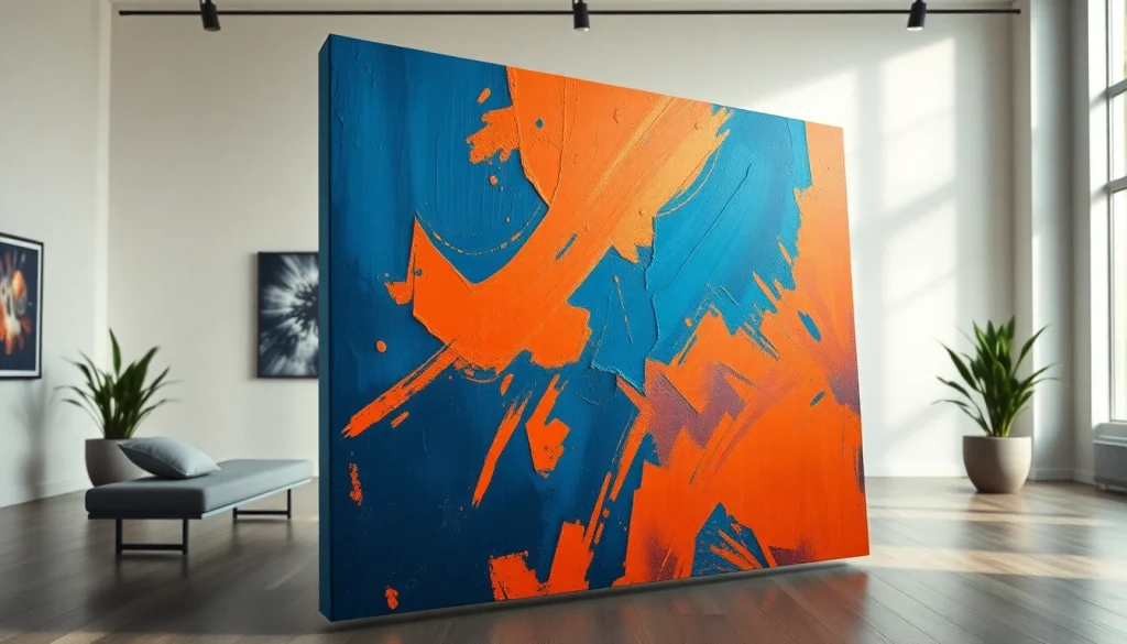 canvas kunstwerk in een moderne galerie met levendige kleuren en intrigerende details