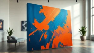 canvas kunstwerk in een moderne galerie met levendige kleuren en intrigerende details