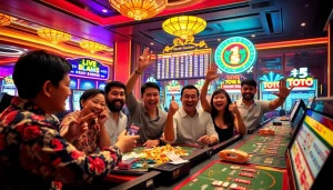 Menyaksikan momen kemenangan Bandar Toto Macau dengan pemain merayakannya dalam suasana kasino yang meriah.