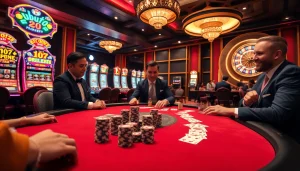 Experience the thrill of birutoto at a luxurious casino table with poker chips and slot machines.