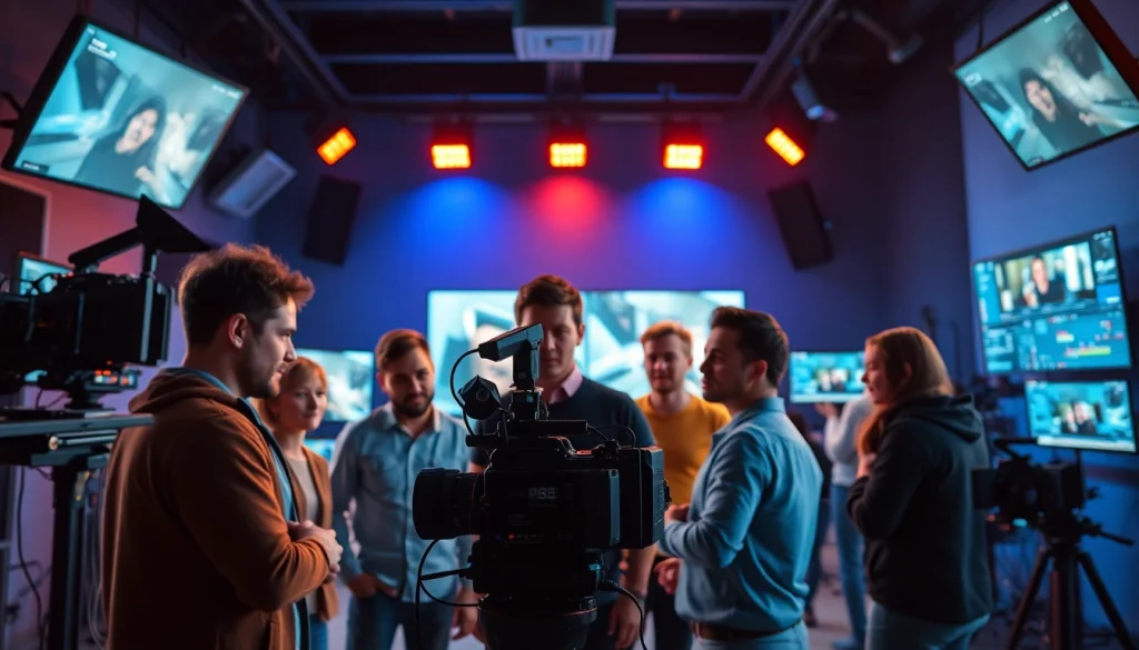 Filmmakers collaborating in a video studio of a Creative Video Production Agency.