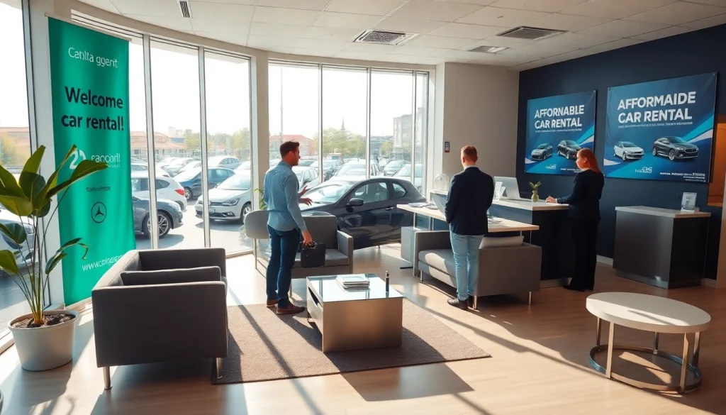 Chirie auto service in Chișinău showcasing friendly staff, modern cars, and a welcoming atmosphere.