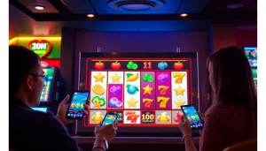 Exciting visuals of hoki138 pro online slot games in a vibrant gaming lounge.