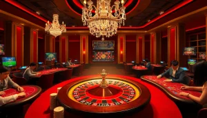 Experience the thrilling atmosphere of IWIN with luxurious casino tables and vibrant gaming action.