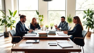 Engaged environmental law firm team collaborating on sustainable legal solutions.